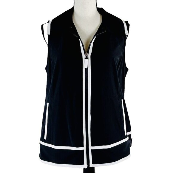 Chicos Zynergy Vest Black & White Zipper Side Buckles Size 1 M LOOKS UNWORN EUC - Picture 1 of 9